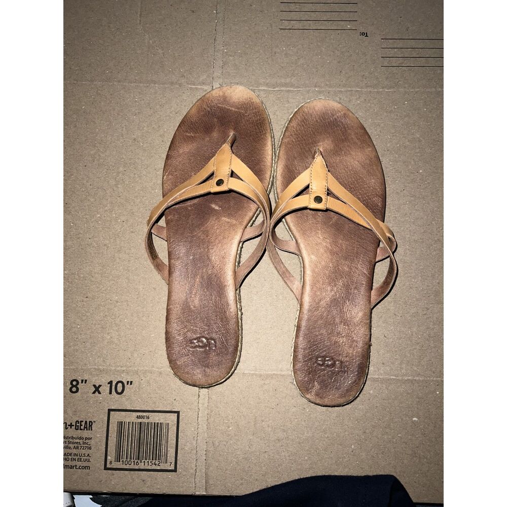 UGG Annice Leather Sandal Flip Flop Tan Slip on Thong Size 8.5